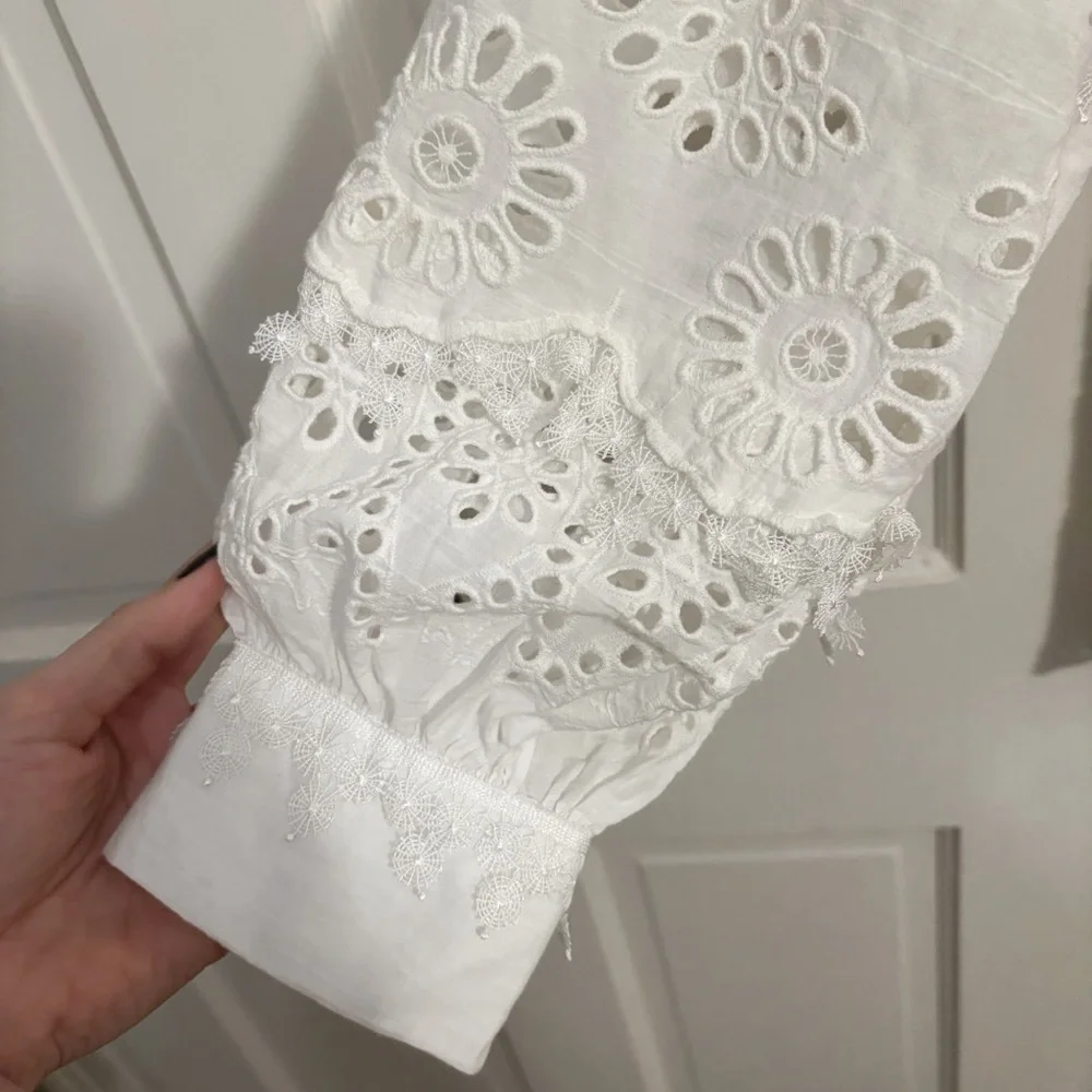 KOBI HALPERIN Winston Cotton Eyelet Blouse in White Size XL - Picture 11 of 14